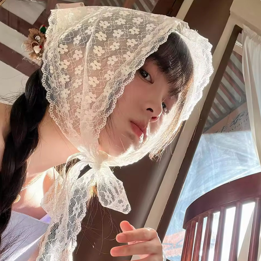 Travel Accessories Aesthetic - 1PC Triangle Lace Scarf White Sweet