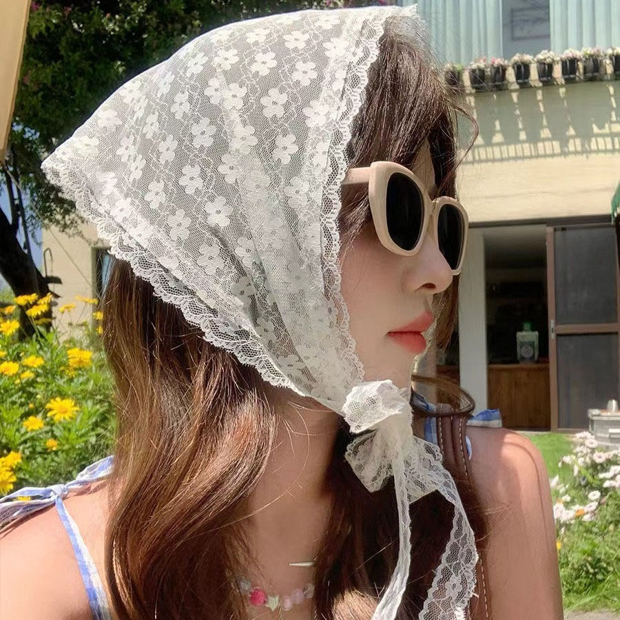 1PC Triangle Lace Scarf White  - Travel Accessories Aesthetic review and price